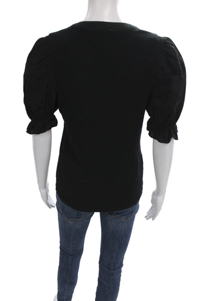 Pomander Place Womens Black V-Neck Cap Sleeve Button Up Blouse Petite Size XS