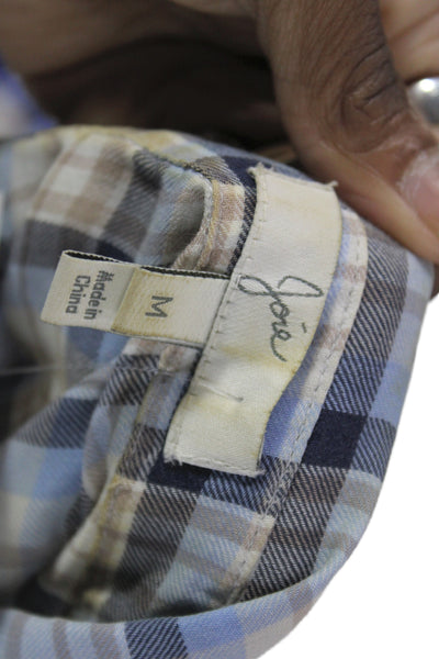 Joie Women Classic Beige Plaid Cotton Collared Button-Up Long Sleeve Size M
