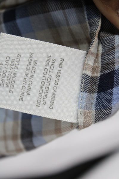 Joie Women Classic Beige Plaid Cotton Collared Button-Up Long Sleeve Size M