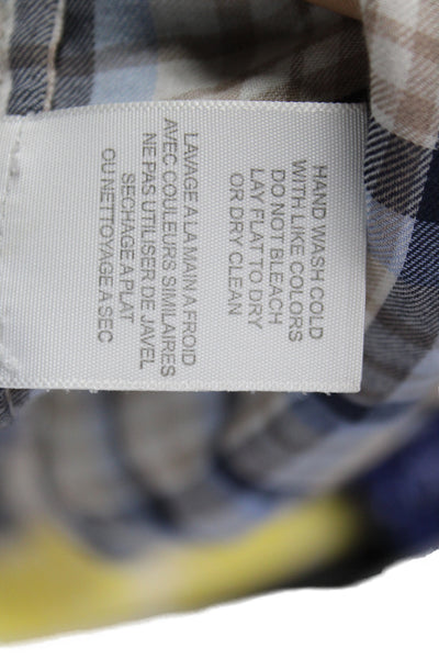 Joie Women Classic Beige Plaid Cotton Collared Button-Up Long Sleeve Size M