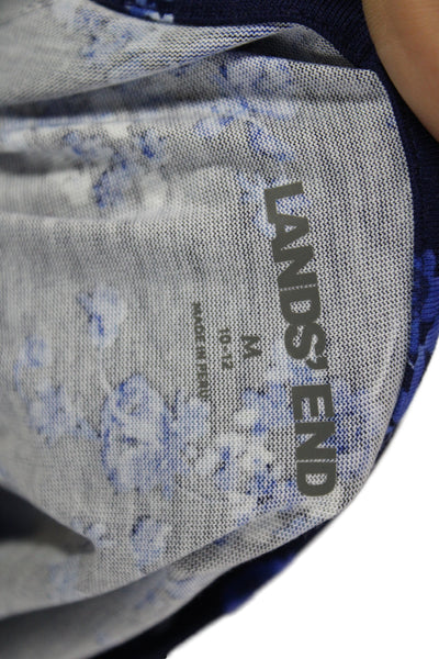 Lands End Women Tunic 3/4 Sleeve Round Neck Floral Dark Blue Size M