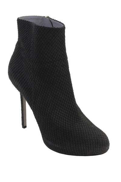 Sergio Rossi Women's Round Toe Leather Stiletto Ankle Boots Black Size 39.5