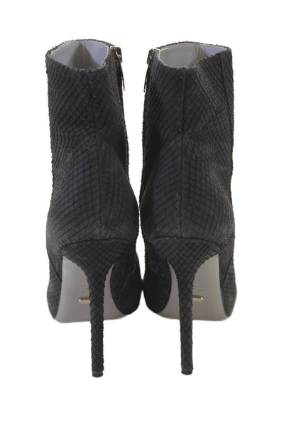Sergio Rossi Women's Round Toe Leather Stiletto Ankle Boots Black Size 39.5