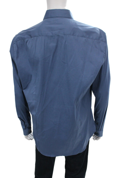 Theory Mens Blue Point Spread Collar Dress Shirt Long Sleeve Cotton Size XL