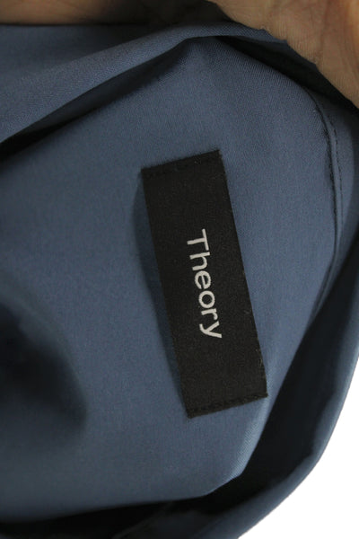 Theory Mens Blue Point Spread Collar Dress Shirt Long Sleeve Cotton Size XL