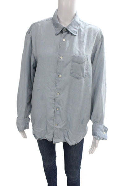 OFFICINE GENERALE Mens Point Collar Button-Up Shirt Light Blue Lyocell Size L