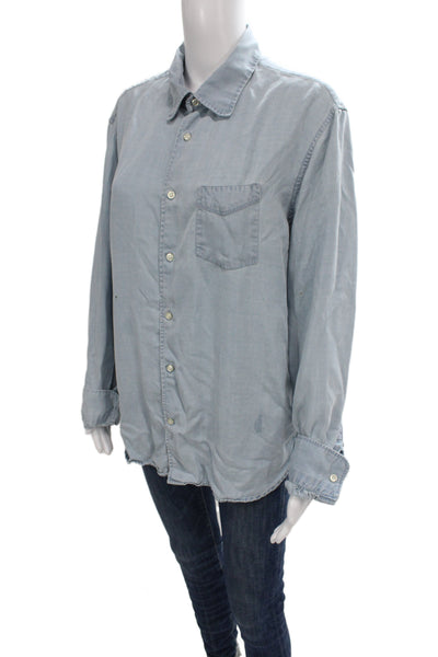 OFFICINE GENERALE Mens Point Collar Button-Up Shirt Light Blue Lyocell Size L