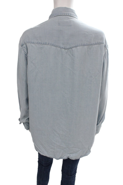 OFFICINE GENERALE Mens Point Collar Button-Up Shirt Light Blue Lyocell Size L