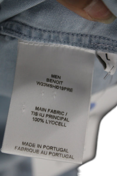 OFFICINE GENERALE Mens Point Collar Button-Up Shirt Light Blue Lyocell Size L