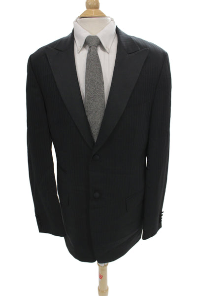 Rene Lezard Mens Tuxedo Jacket Black Striped 100% Wool Button Size 42