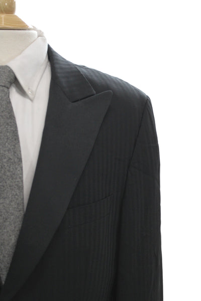 Rene Lezard Mens Tuxedo Jacket Black Striped 100% Wool Button Size 42