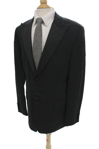 Rene Lezard Mens Tuxedo Jacket Black Striped 100% Wool Button Size 42