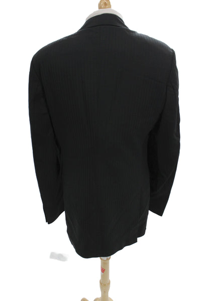 Rene Lezard Mens Tuxedo Jacket Black Striped 100% Wool Button Size 42