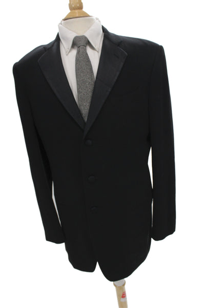 Giorgio Armani Mens Tuxedo Suit Jacket Black Wool Silk Button Collared Size 52