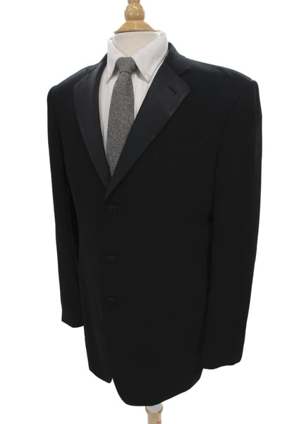 Giorgio Armani Mens Tuxedo Suit Jacket Black Wool Silk Button Collared Size 52