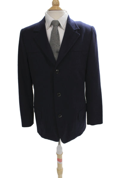 Gianni Versace Mens Dark Blue Wool Silk Blazer Button Long Sleeve Size 52