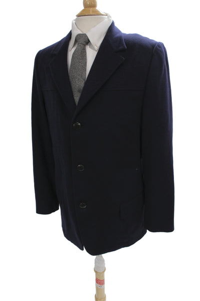 Gianni Versace Mens Dark Blue Wool Silk Blazer Button Long Sleeve Size 52