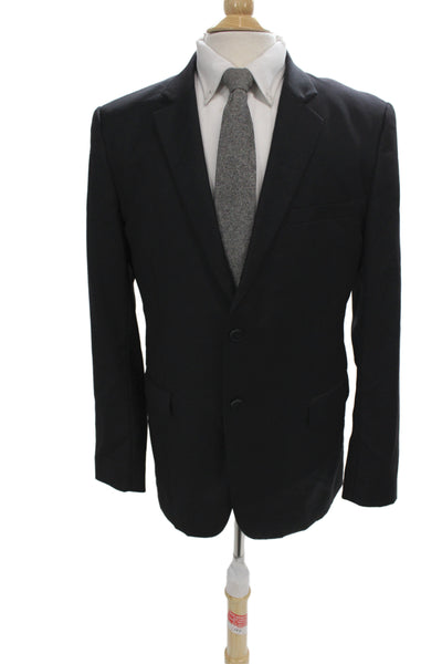 Theory Mens Black Wool Blazer Classic Button Collared Size 42