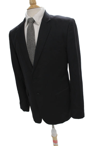 Theory Mens Black Wool Blazer Classic Button Collared Size 42