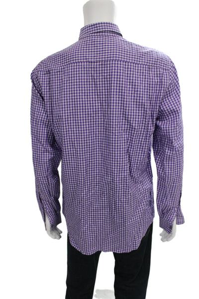 Paul Smith Mens Gingham Plaid Button Down Shirt Purple Cotton Size 16.5 42