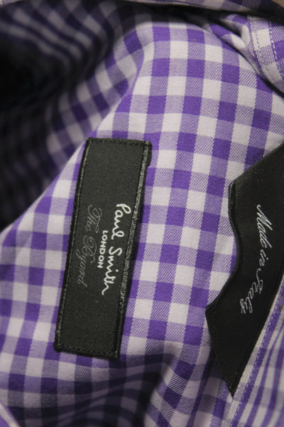 Paul Smith Mens Gingham Plaid Button Down Shirt Purple Cotton Size 16.5 42