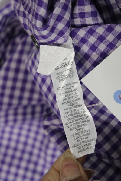 Paul Smith Mens Gingham Plaid Button Down Shirt Purple Cotton Size 16.5 42