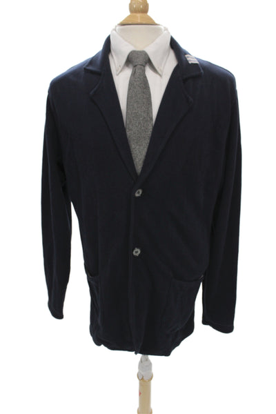 Vkna Grani Mens Designer Cotton Blazer Dark Blue Button Long Sleeve Size L