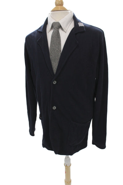 Vkna Grani Mens Designer Cotton Blazer Dark Blue Button Long Sleeve Size L