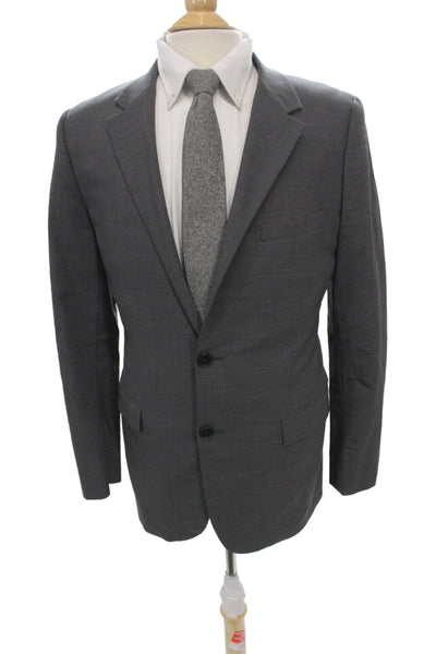 Theory Men Gray Wool Blend Suit Jacket Collared Button Long Sleeve Size 40