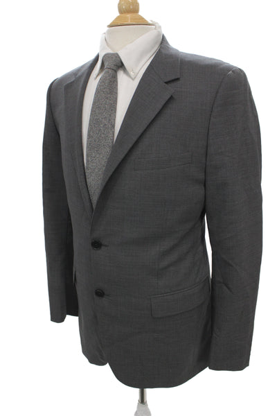 Theory Men Gray Wool Blend Suit Jacket Collared Button Long Sleeve Size 40