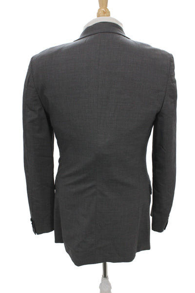 Theory Men Gray Wool Blend Suit Jacket Collared Button Long Sleeve Size 40