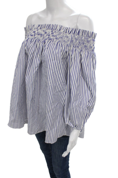Caroline Constas Women Blue Striped Cotton Blouse 3/4 Sleeve Bohemian Size S