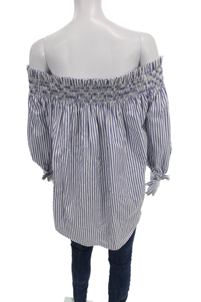 Caroline Constas Women Blue Striped Cotton Blouse 3/4 Sleeve Bohemian Size S