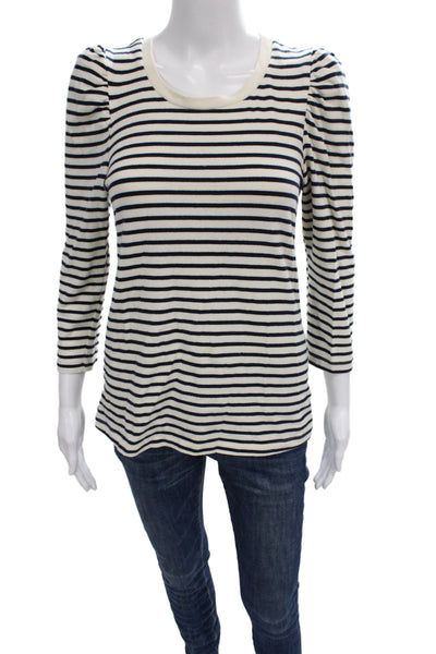 Pomander Place Womens Basic Striped Beige 3/4 Sleeve T-Shirt Size XS
