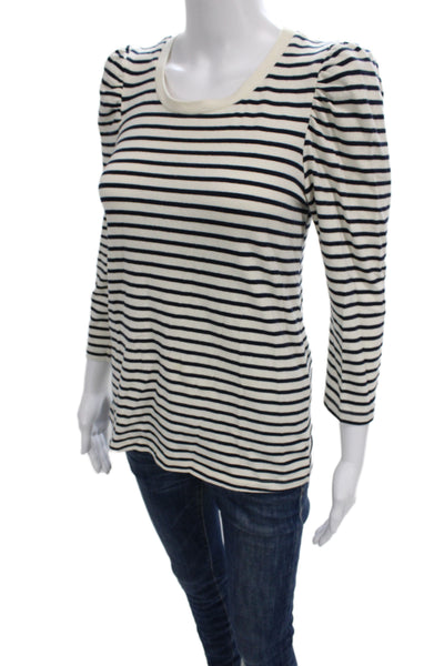 Pomander Place Womens Basic Striped Beige 3/4 Sleeve T-Shirt Size XS