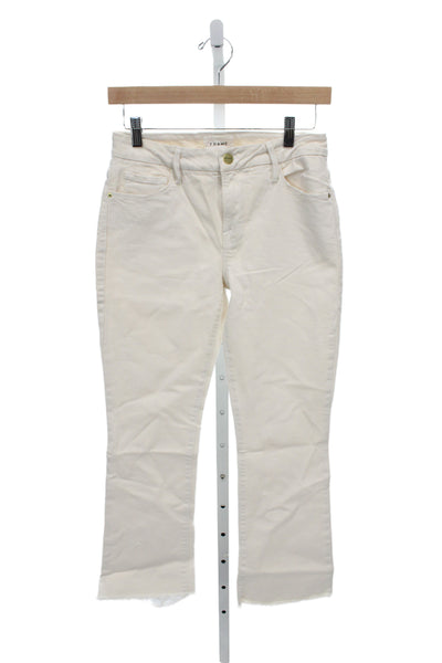 Frame Womens Cropped Ankle Pants Beige Button Size 25