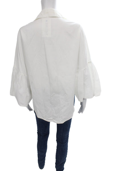 Tome Womens Tunic Blouse Cotton Collared 3/4 Sleeve White Classic Size S