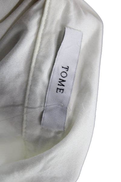 Tome Womens Tunic Blouse Cotton Collared 3/4 Sleeve White Classic Size S