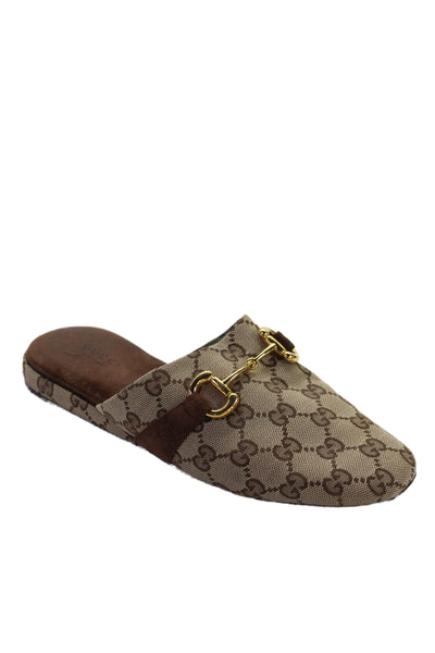 Gucci Suede Chained Close Toe GG Monogram Mules  Beige Size 9.5
