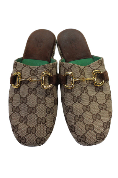 Gucci Suede Chained Close Toe GG Monogram Mules  Beige Size 9.5