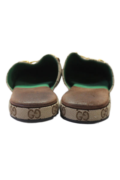 Gucci Suede Chained Close Toe GG Monogram Mules  Beige Size 9.5