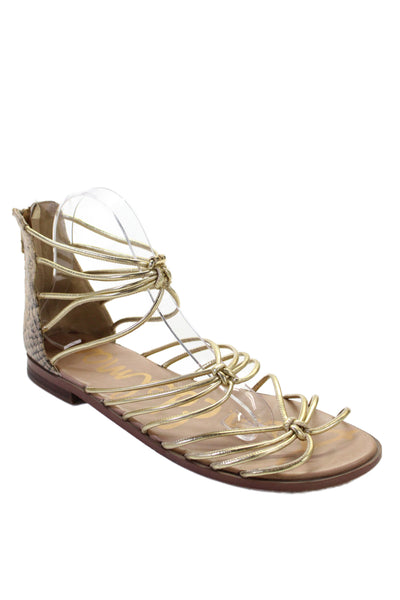 Sam Edelman Womens Leather Strappy Emi Flat Sandals Gold Size 9