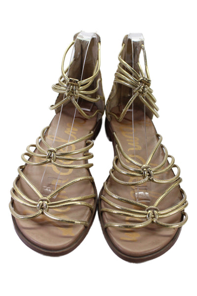 Sam Edelman Womens Leather Strappy Emi Flat Sandals Gold Size 9