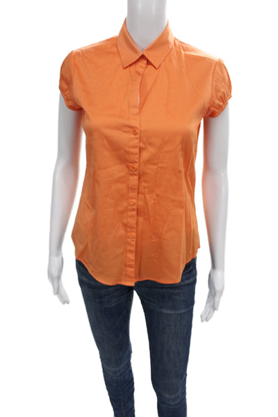 Theory Women Basic Orange Button-Up Blouse Collared Short Sleeve Size S