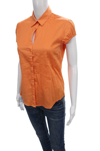 Theory Women Basic Orange Button-Up Blouse Collared Short Sleeve Size S
