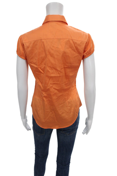 Theory Women Basic Orange Button-Up Blouse Collared Short Sleeve Size S