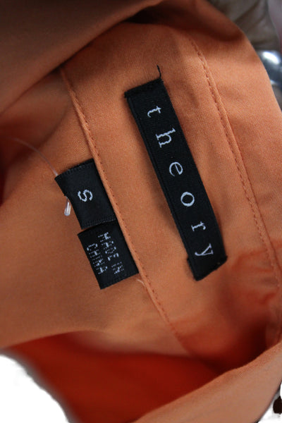 Theory Women Basic Orange Button-Up Blouse Collared Short Sleeve Size S