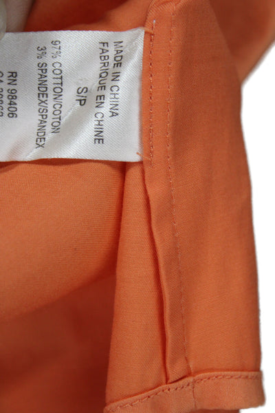 Theory Women Basic Orange Button-Up Blouse Collared Short Sleeve Size S