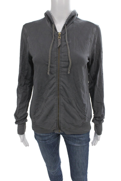 Splendid Women Full-zip Hoodie Dark Gray Drawstring Size M