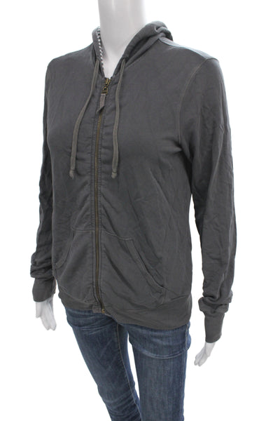 Splendid Women Full-zip Hoodie Dark Gray Drawstring Size M